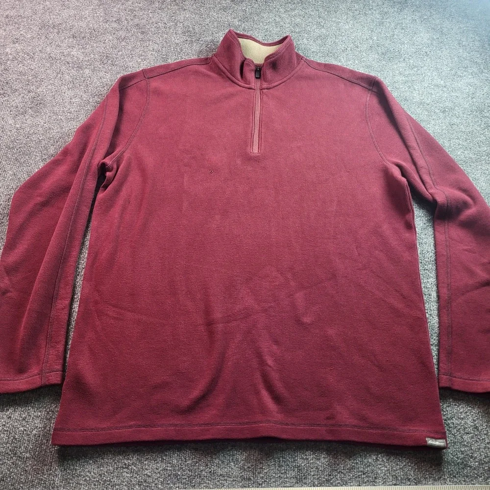 Eddie Bauer Mens TXL Pullover 1/4 Zip Mock Neck Burgundy Long Sleeve